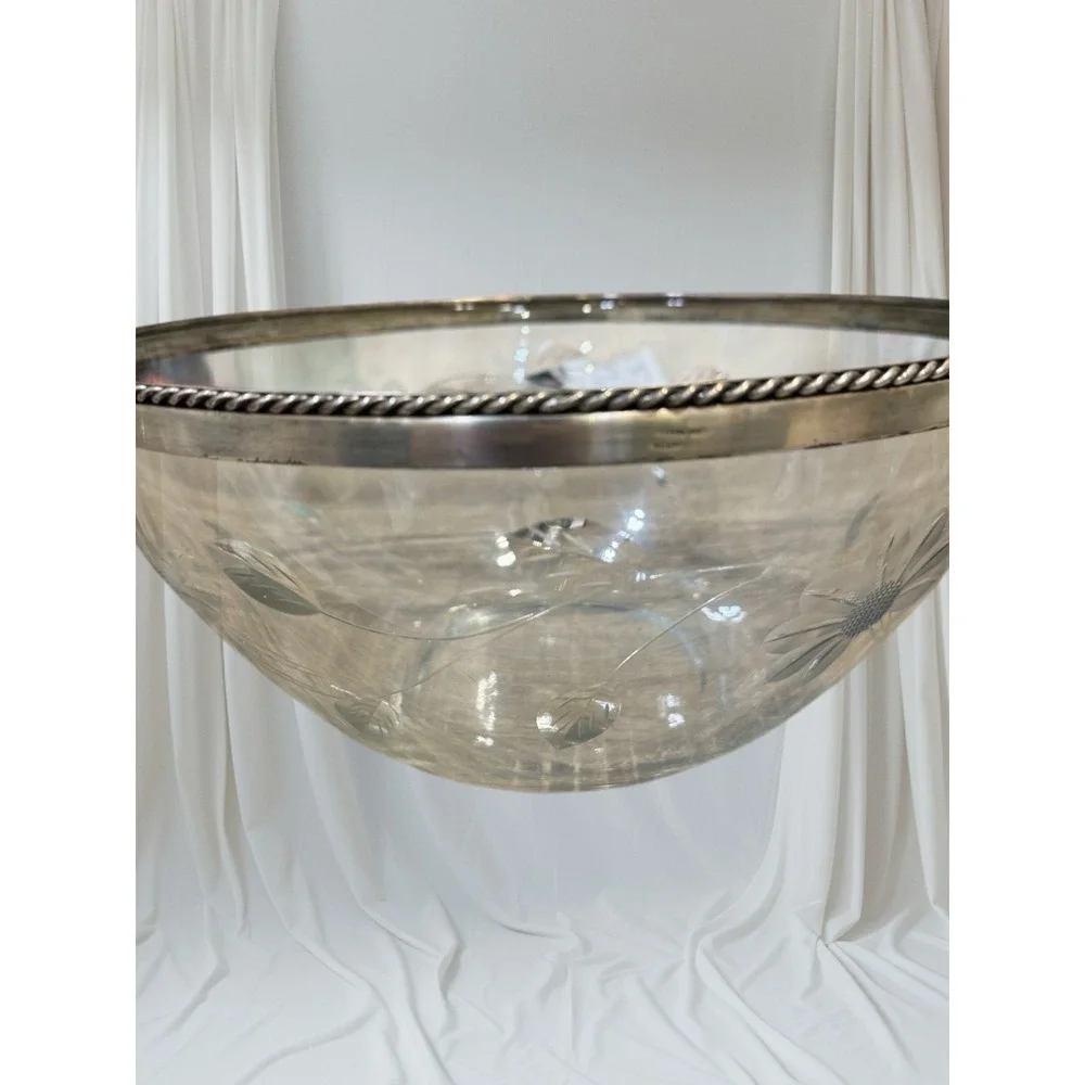 Alfredo Sciarrotta Sterling Silver Modernist Crystal Bowl & Gorham Floral RARE!!